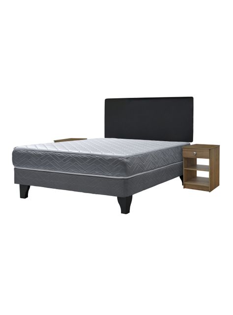 Cama Europea Cadiz 2 Plazas x190 cm + Respaldo Nuit + Velador Granada Nude-0