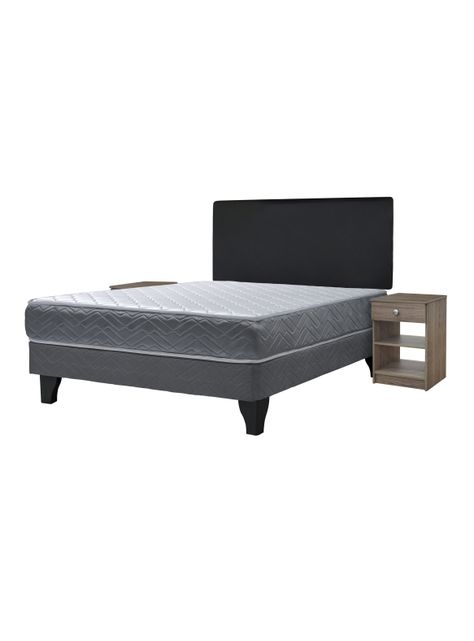 Cama Europea Cadiz 2 Plazas x190 cm + Respaldo Nuit + Velador Granada Grey-0
