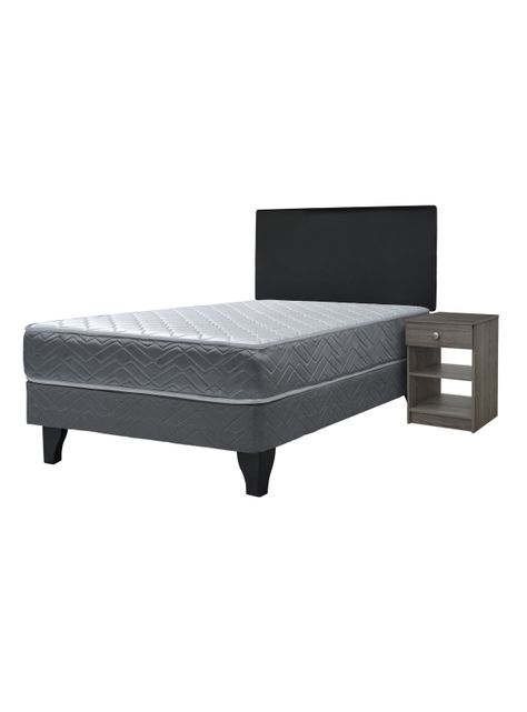 Cama Europea Cadiz 1.5 Plazas x190 cm + Respaldo Nuit + Velador Granada Grey-0