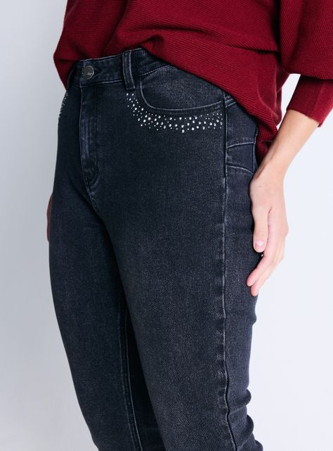 Jeans Bolsillos Delanteros con Brillos Talla Curvy-2