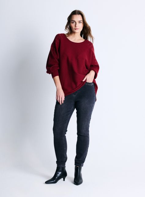 Jeans Bolsillos Delanteros con Brillos Talla Curvy-4