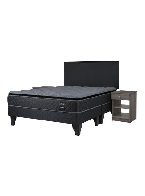 Cama Europea Nuit 2 Plazas x190 cm Base Dividida + Respaldo Nuit + Velador Granada Grey-0