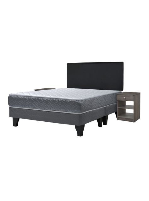 Cama Europea Cadiz 2 Plazas Base Dividida + Respaldo Nuit + Velador Granada Grey-0