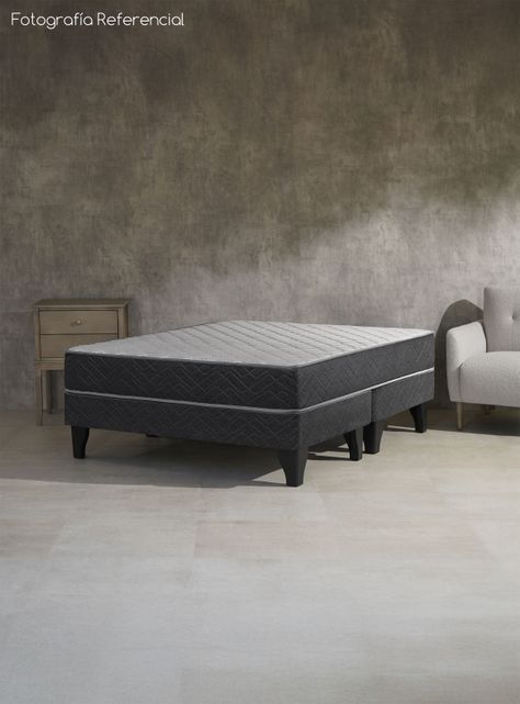Cama Europea Apolo Black 2 Plazas x190 cm Base Dividida + Respaldo Nuit + Velador Granada Grey-5