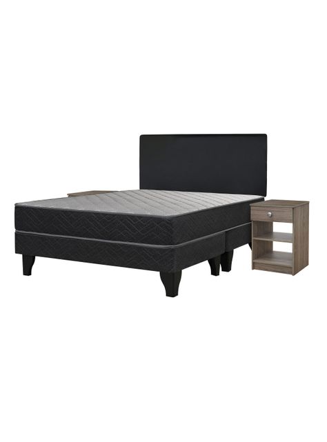 Cama Europea Apolo Black 2 Plazas x190 cm Base Dividida + Respaldo Nuit + Velador Honey-0