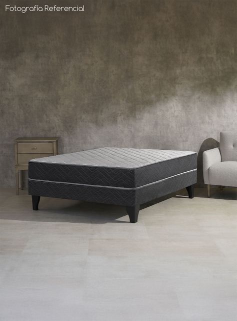 Cama Europea Apolo Black 2 Plazas x190 cm + Respaldo Nuit + Velador Granada Grey-5