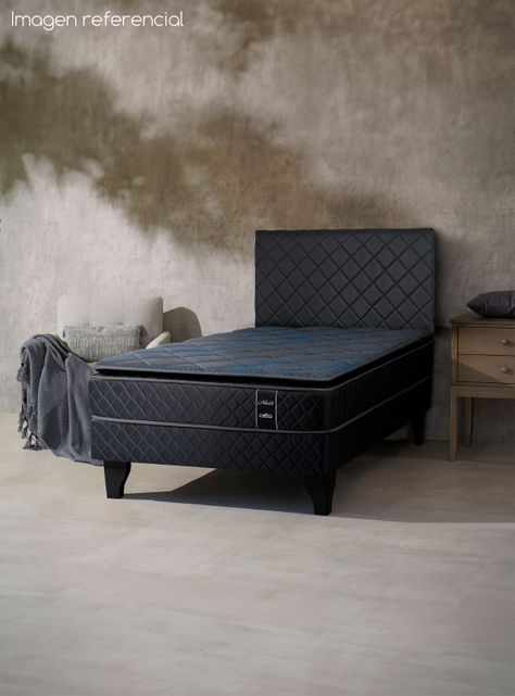 Cama Europea Nuit 1.5 Plazas + Respaldo Nuit + Velador Granada Nude-5