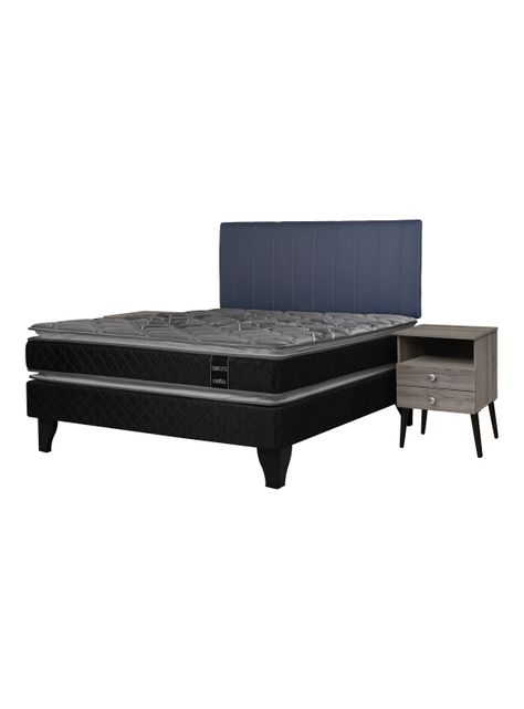Cama Europea Terapeutic 2 Plazas + Respaldo Merci + Velador Malaga Grey-0