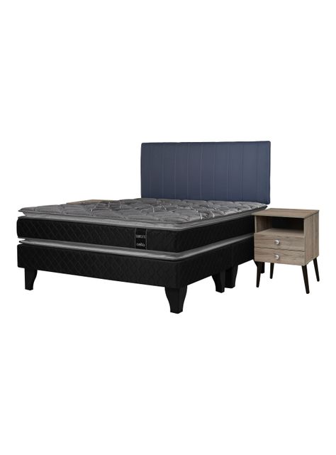 Cama Europea Terapeutic 2 Plazas Base Dividida + Respaldo Merci + Velador Malaga Honey-0