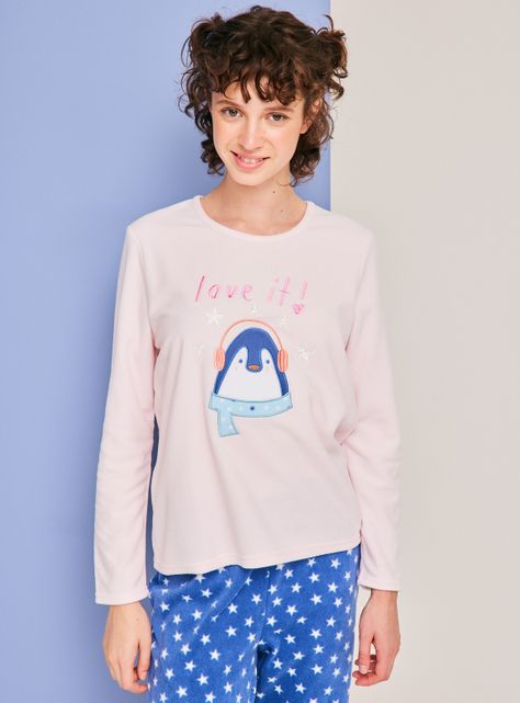 Polera Pijama Polar Aplicación Bordado Ármalo-0