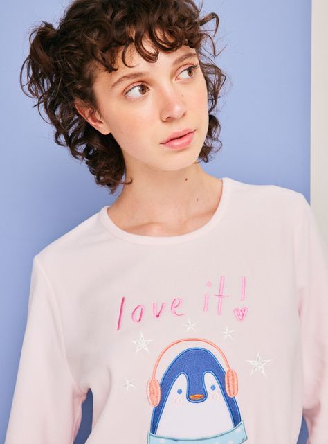 Polera Pijama Polar Aplicación Bordado Ármalo-2