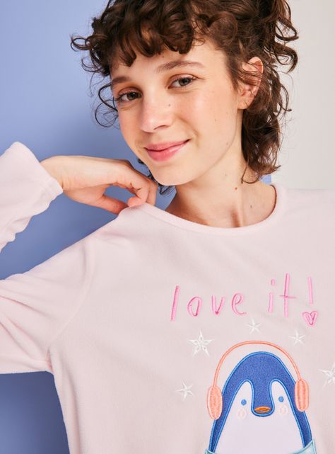 Polera Pijama Polar Aplicación Bordado Ármalo-3