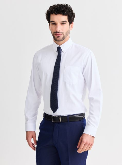 Camisa Lisa con Aplicaciones Cuello Botón Down-0