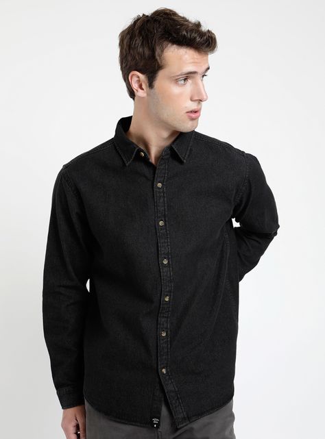Camisa Manga Larga Denim Grafito Algodón Orgánico-0