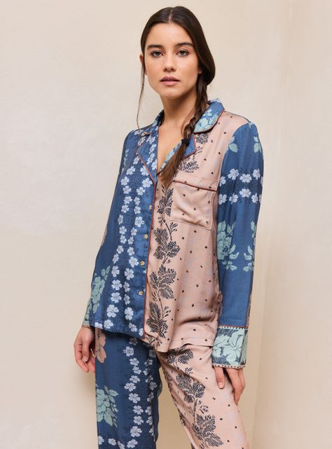Pijama Camisero con Mix Print-0