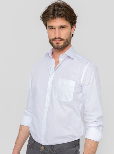 Camisa Vestir Blanca Cuello Italiano Puño Simple-0