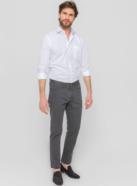 Camisa Vestir Blanca Cuello Italiano Puño Simple-3
