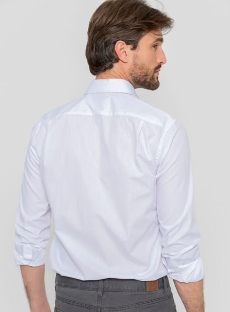 Camisa Vestir Blanca Cuello Italiano Puño Simple-1