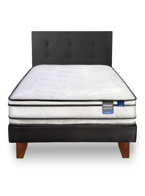 Cama Europea Innova 1.5 Plazas Box + Respaldo Royal Negro-2