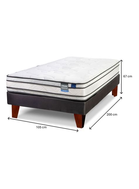 Cama Europea Innova 1.5 Plazas Box + Respaldo Royal Negro + Velador Rover-1