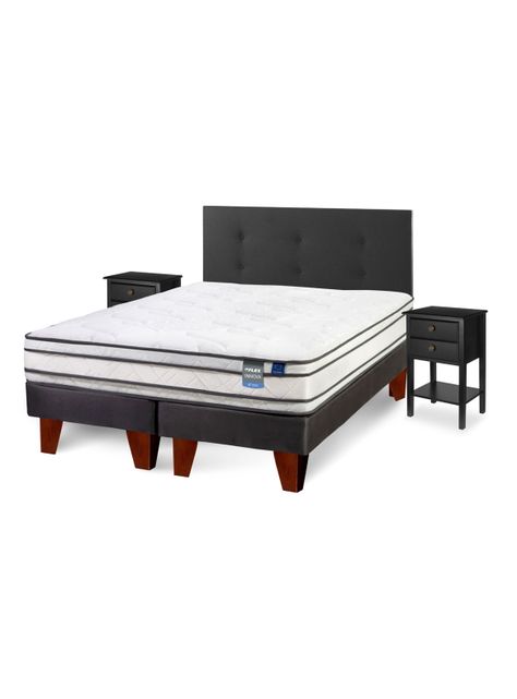 Cama Europea Innova 2 Plazas Box Base Dividida + Respaldo Royal Negro + Veladores Rover-0