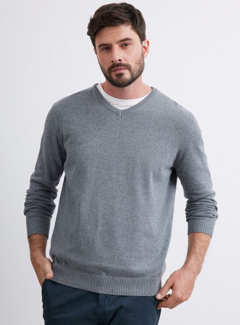 Sweater Algodón Cuello V Regular Fit-0