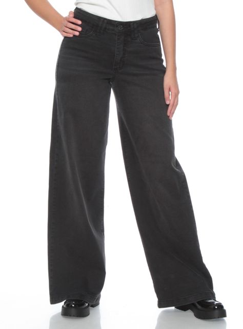 Jeans Wide Leg Tiro Alto Pretina Básica-0