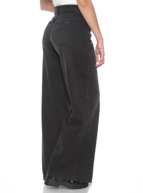 Jeans Wide Leg Tiro Alto Pretina Básica-1