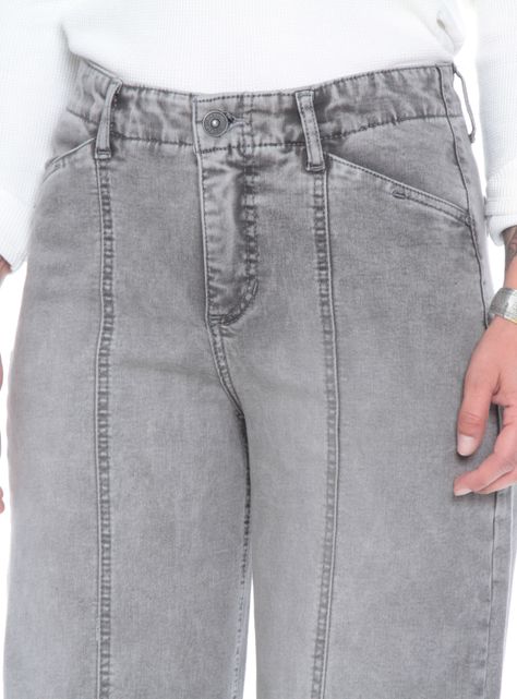 Jeans Wide Leg Tiro Alto Pretina Corte Central-2