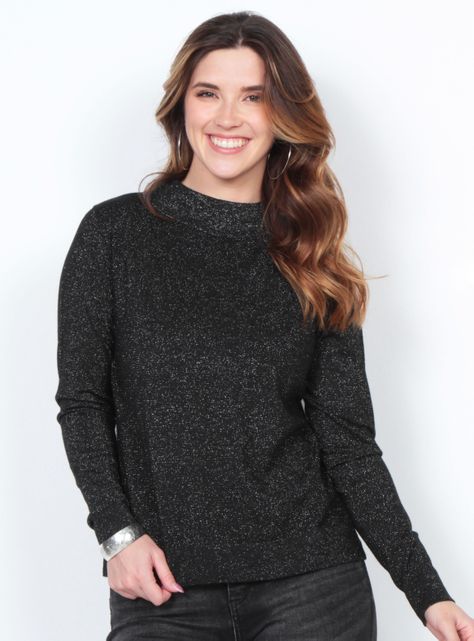 Sweater Lurex Manga Larga con Cuello Alto-0