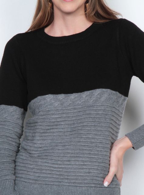 Sweater Manga Larga Bitono Escote Redondo-2