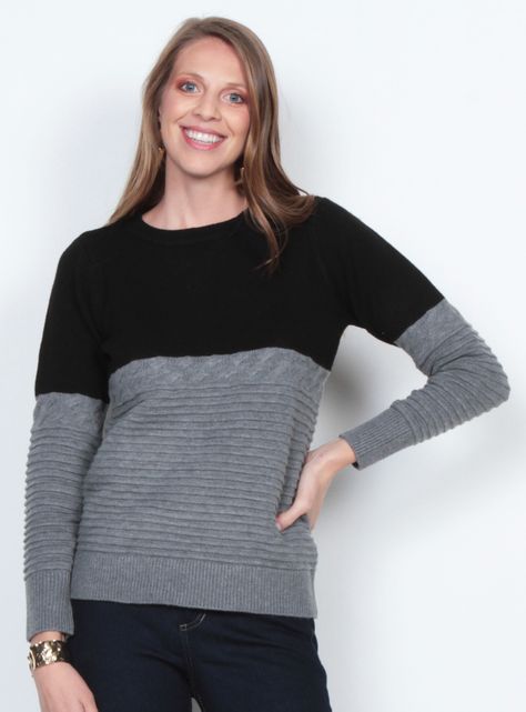 Sweater Manga Larga Bitono Escote Redondo-0