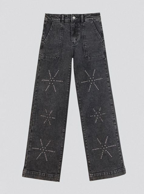 Jeans Pants Flores Tachas-4
