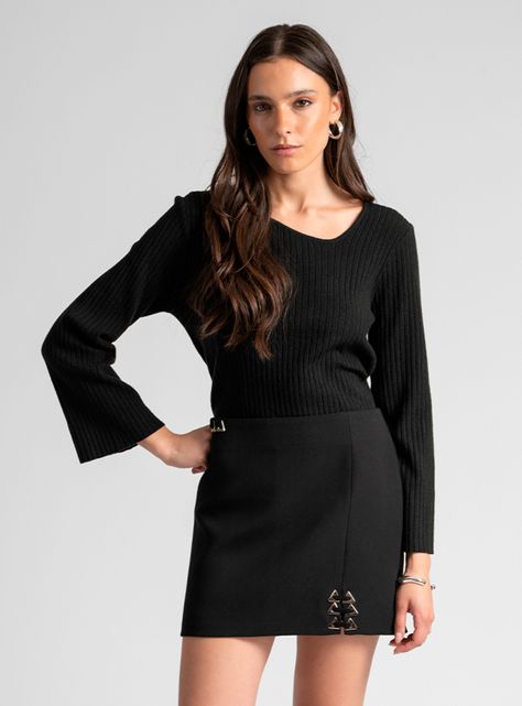 Falda Mini Ojetillos Negro-3