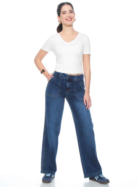 Jeans Cargo Recto Tiro Alto y Push Up-3
