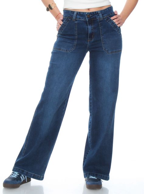 Jeans Cargo Recto Tiro Alto y Push Up-0