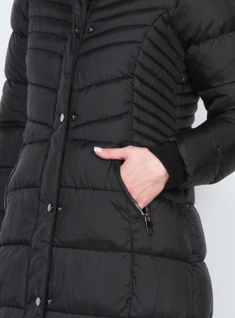 Parka Larga con Piel en Capucha y Bolsillo con Cierre-2