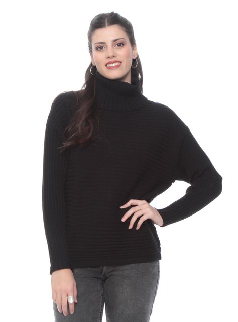 Sweater Manga Sólido con Cuello Alto-0