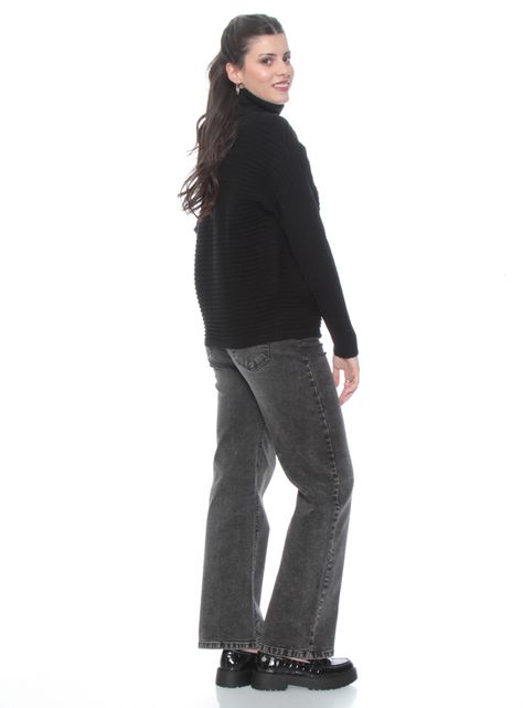 Sweater Manga Sólido con Cuello Alto-4