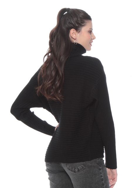 Sweater Manga Sólido con Cuello Alto-1