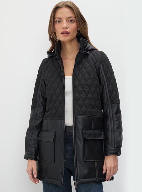 Parka Lisa con Cortes y Bolsillos-0