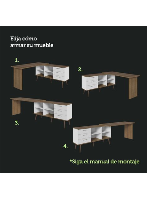 Escritorio Esquinero Funcional Lisboa 3 Cajones-4