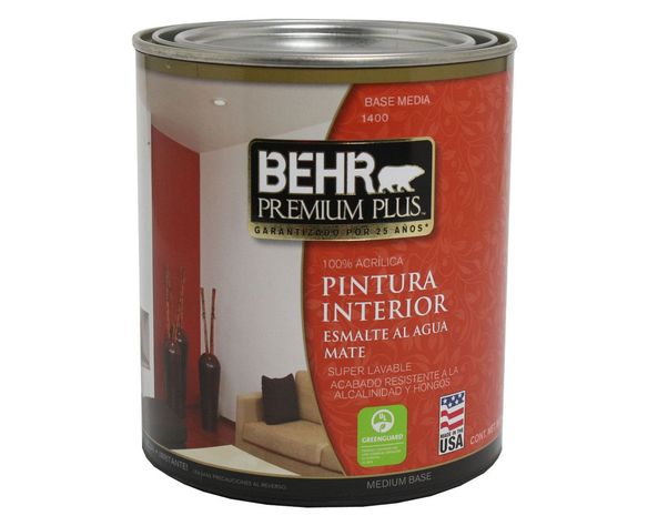 Esmalte al agua interior Mate blanco Behr Premium Plus 1/4 Galón (litro)-0