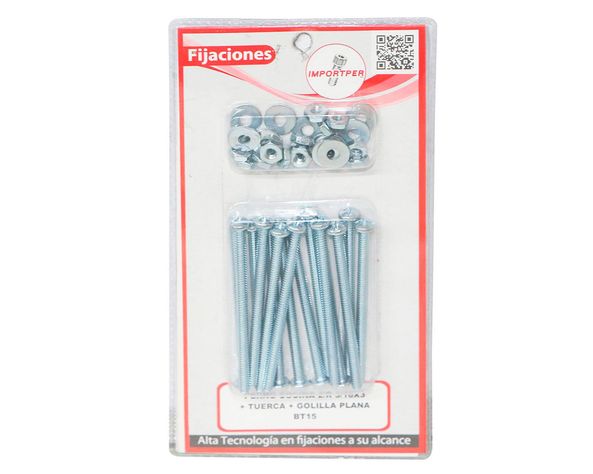 Perno cocina 2/r 3/16'' x 3'' + tuerca + golilla plana blister 15u Imporper-0