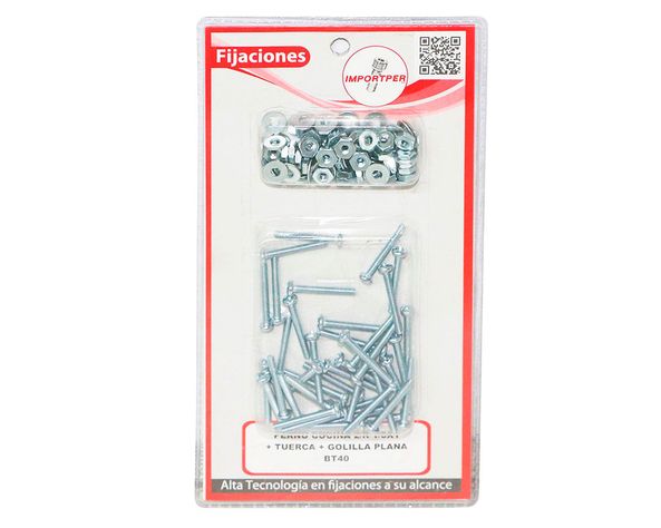 Perno cocina 2/r 1/8'' x 1 + tuerca + golilla plana blister40 Imporper-0
