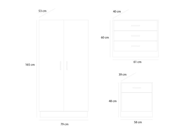 Clóset 2 puertas + Cómoda 3 cajones + Velador 1 cajón M+Design-6