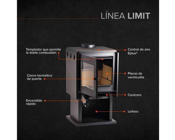 Estufa a leña 10600W Limit 380 negro Bosca-4
