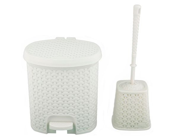 Basurero pedal 5,5 litros + escobilla crudo Cotidiana.-0