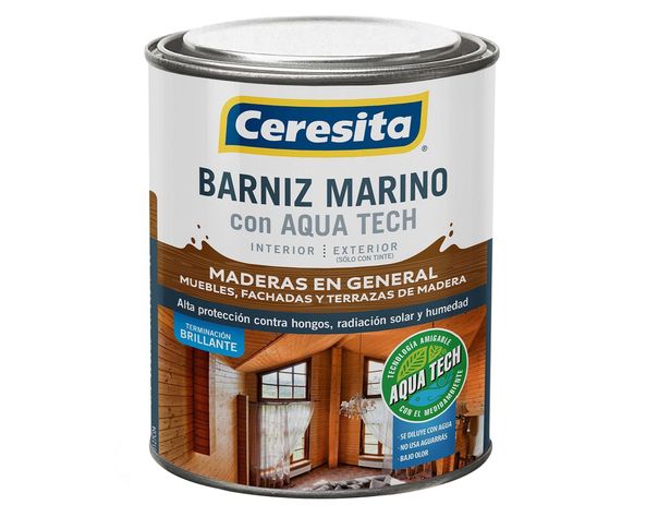 Barniz marino 1/4 galón Aqua Tech natural brillante Ceresita-0