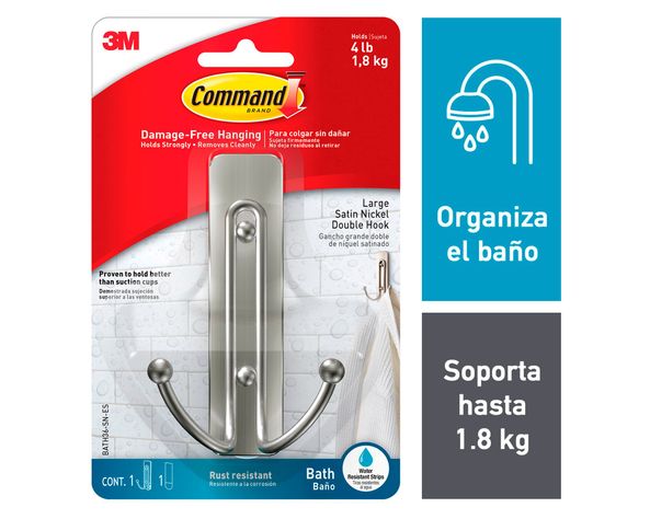 Gancho para baño doble Grande níquel satinado Command-6